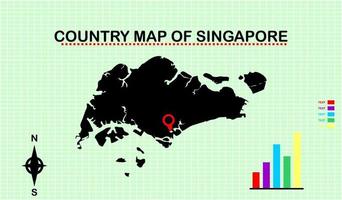 Mapa vectorial de Singapur con fondo de cuadrícula. acompañado de diagramas gráficos vector