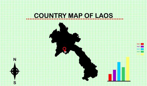 VECTOR MAP OF LAOS WITH GRID BACKGROUND. ACCOMPANYED WITH DIAGRAM GRAPHICS