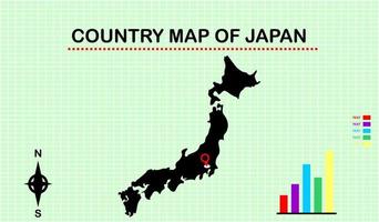 Mapa vectorial de Japón con fondo de cuadrícula. acompañado de diagramas gráficos vector