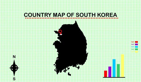 VECTOR MAP OF SOUTH KOREA WITH GRID BACKGROUND. ACCOMPANYED WITH DIAGRAM GRAPHICS