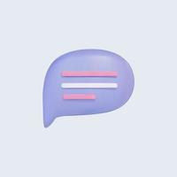 Icono de burbuja de voz 3d. cuadro de mensaje de dibujos animados aislado sobre fondo azul. redes sociales, comunicación, chat. elemento de diseño vectorial realista.