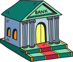 Hand Drawn bank building illustration png