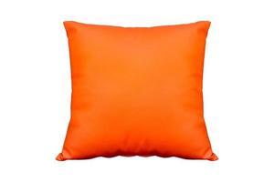 Orange leather pillow isolated. photo