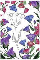 lisianthus flower, eustoma coloring book with flowers for children and adults, flower in doodle style.ai vector