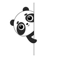 Cute cartoon panda peeking around the corner. Vector illustration