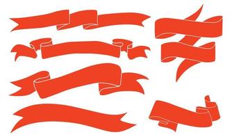 Set of hand draw red ribbons and tags, isolated on a white background. vector illustration