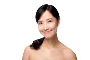 Portrait of beautiful young asian woman clean fresh bare skin concept. Asian girl beauty face skincare and health wellness, Facial treatment, Perfect skin, Natural make up on white background photo