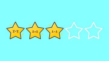 divertido lindo feliz conjunto de personajes de 3 estrellas. diseño de icono de ilustración de personaje de dibujos animados de estilo de fideos dibujado a mano vectorial. aislado sobre fondo azul. linda colección de personajes de mascota de tres estrellas vector