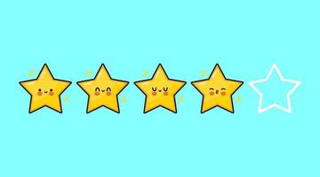 Funny cute happy 4 star characters bundle set. Vector hand drawn doodle style cartoon character illustration icon design. Isolated on blue background. Cute four star mascot character collection