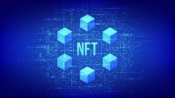 NFT technology background made with binary code. Non-fungible token digital crypto art blockchain tech concept. Investment in cryptographic. Matrix background with digits 1.0. Vector illustration.