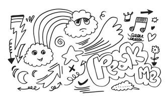 hand drawn kids doodle set on white background. vector