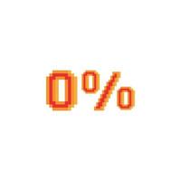 Zero 0 percent with pixel art on white background. vector