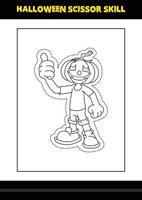 Halloween scissor skill for kids. Halloween scissor skill coloring page for kids. vector