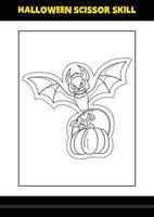 Halloween scissor skill for kids. Halloween scissor skill coloring page for kids. vector