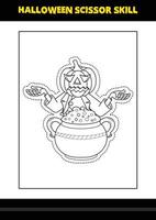 Halloween scissor skill for kids. Halloween scissor skill coloring page for kids. vector