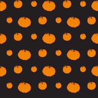 Repeating seamless pattern with yellow pumpkin on a black background. Festive background design for Halloween. Design for fabric or wrapping paper. Vector illustration