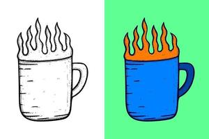 Cup fire Illustration hand drawn cartoon vintage style vector