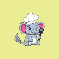cute chef elephant character is good for cooking icon logos vector