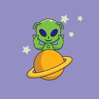 alien and planet characters vector