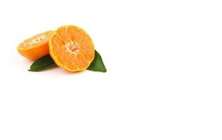 Close up of sliced orange  on white background photo