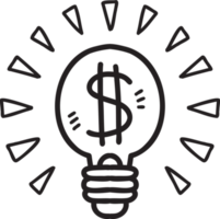 lâmpada desenhada à mão e ilustração de dinheiro png