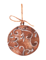 galleta de jengibre de navidad colgando de una cuerda. acuarela tarjeta de navidad para invitaciones, saludos, vacaciones y decoración. png