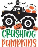 Crushing Pumpkins Truck, Halloween Truck vector