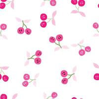 Hand drawn cherry berries and leaves seamless pattern. Hand drawn cherries wallpaper. Fruits backdrop. vector