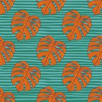 Contoured outline monstera silhouettes seamless pattern. Palm leaves endless background. Botanical wallpaper. vector