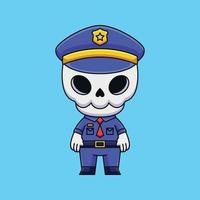 cute police skull cartoon doodle hand drawn concept vector kawaii icon illustration