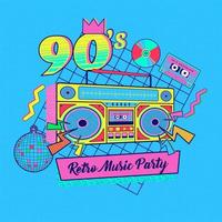 90s 80s memphis nostalgic colorful retro Music party vector