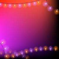 Red and violet Christmas background with lights. Background for post with a place for text. Vector illustration