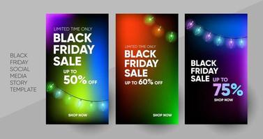 Social media Black Friday promo story or post template, editable social media template. Background for social media promotion sale design vector. Banner Template. Vector illustration.