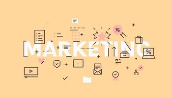 Thin line flat design banner of marketing advertising and marketin website banner, easy to edit, customize or resize concept flat vector illustration.