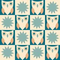 Seamless pattern with owls in mid century modern style. vector