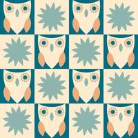 Seamless pattern with owls in mid century modern style. vector