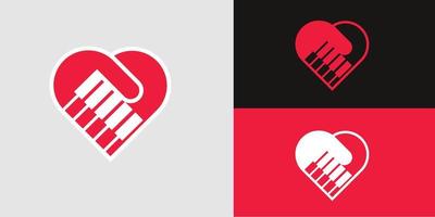 corazón piano amor ilustrador diseño de logotipo vector