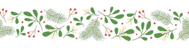 Seamless border with winter twigs on white background. Template for winter Christmas design vector