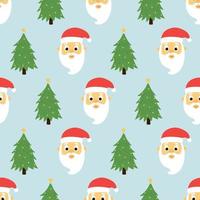 Seamless pattern of cute santa claus head and christmas tree on blue background. Background for Christmas design. vector
