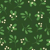 Seamless pattern with mistletoe branches on green background. Good for fabric, wallpaper, packaging, textile, web design. vector