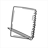 Notebook with a blank page. Hand drawn White sheet and school template. vector