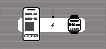 Mobile and smart watch connected to magnetic wireless charger vector high-quality illustrtaion eps10 file.