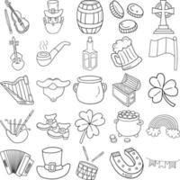 St. Patrick Hand Drawn Doodle Line Art Outline Set vector