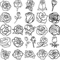 Roses Hand Drawn Doodle Line Art Outline Set vector