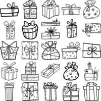 Gift Boxes Hand Drawn Doodle Line Art Outline Set vector