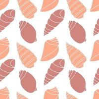 Vector seamless pattern. Line art sketch seashells. Isolated background. Decoration symbol of health calcium. Summer, sand and beach design. Repetitive ornament.