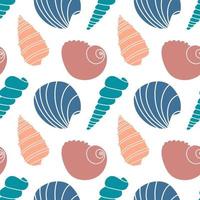 Vector seamless pattern. Line art sketch seashells. Isolated background. Decoration symbol of health calcium. Summer, sand and beach design. Repetitive ornament.