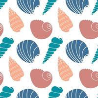 Vector seamless pattern. Line art sketch seashells. Isolated background. Decoration symbol of health calcium. Summer, sand and beach design. Repetitive ornament.