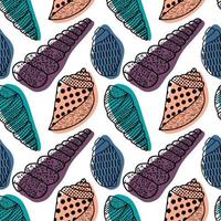 Vector seamless pattern. Line art sketch seashells. Isolated background. Decoration symbol of health calcium. Summer, sand and beach design. Repetitive ornament.