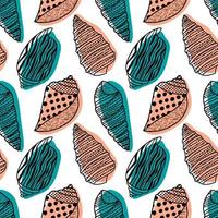 Vector seamless pattern. Line art sketch seashells. Isolated background. Decoration symbol of health calcium. Summer, sand and beach design. Repetitive ornament.